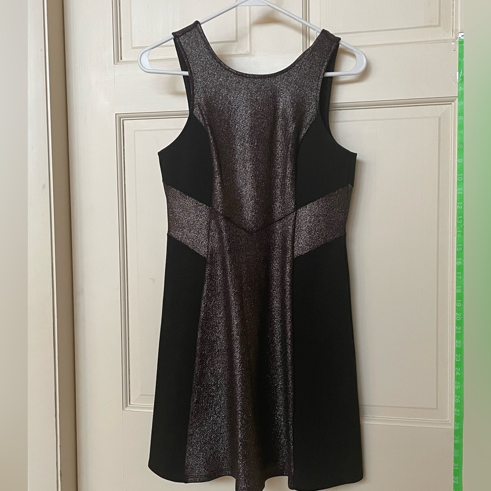 BCBG Generation Size 8 Black and Gunmetal Little Black Dress. Flattering| Edgy
